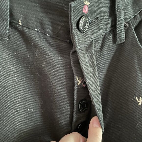 Pacsun Womn 25 Black Denim Floral Embroidered Button Fly High Rise Straight Jean - Picture 6 of 12